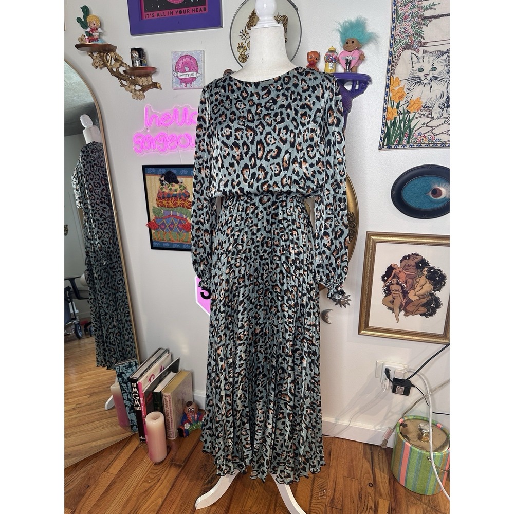 NISSA Designer Blue Teal Cheetah Leopard Print Maxi Dress - Size 6